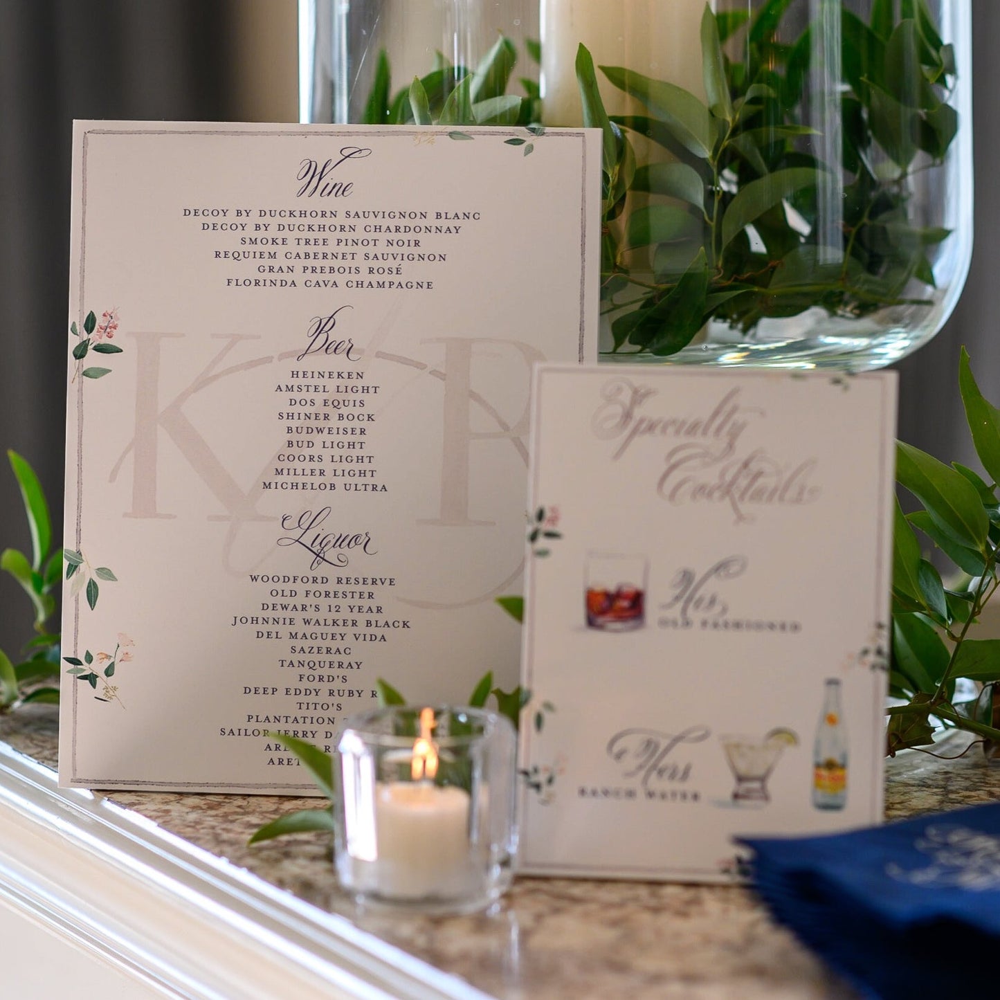 Personalized wedding bar list signage