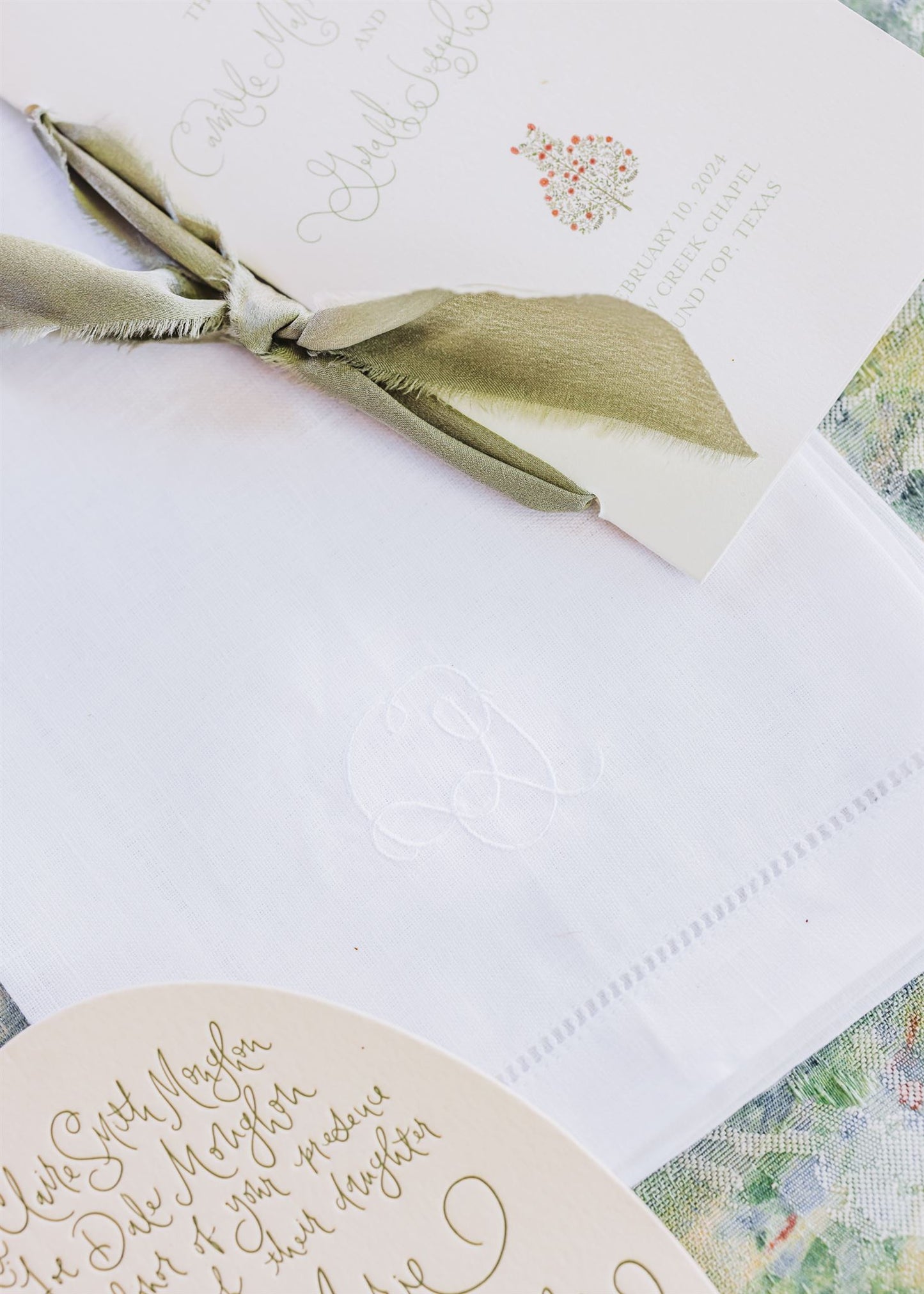 embroidered hemstitch dinner napkins | custom design