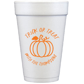 Personalized Halloween pumpkin styrofoam cups