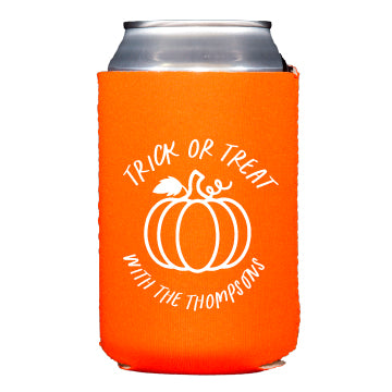 Personalized Halloween pumpkin can coolers