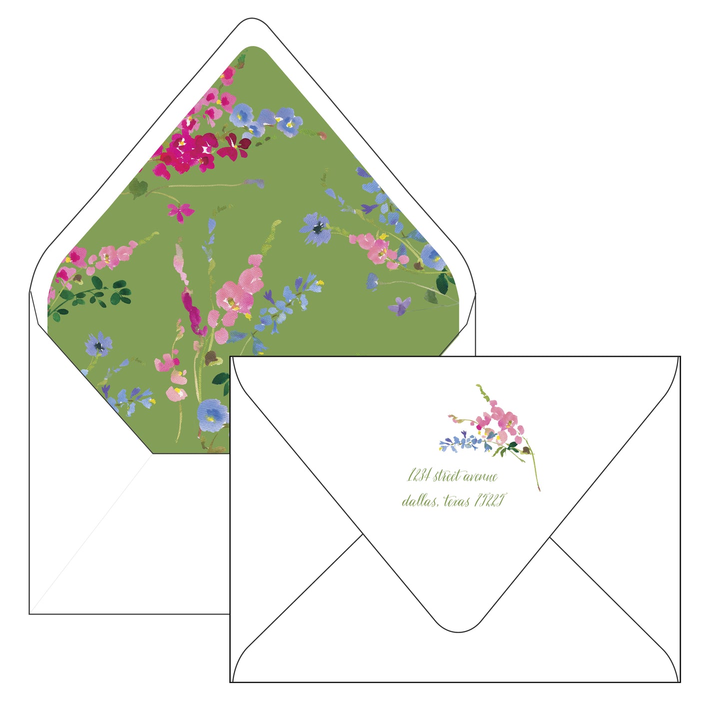 pink and blue bonnets | invitation | green