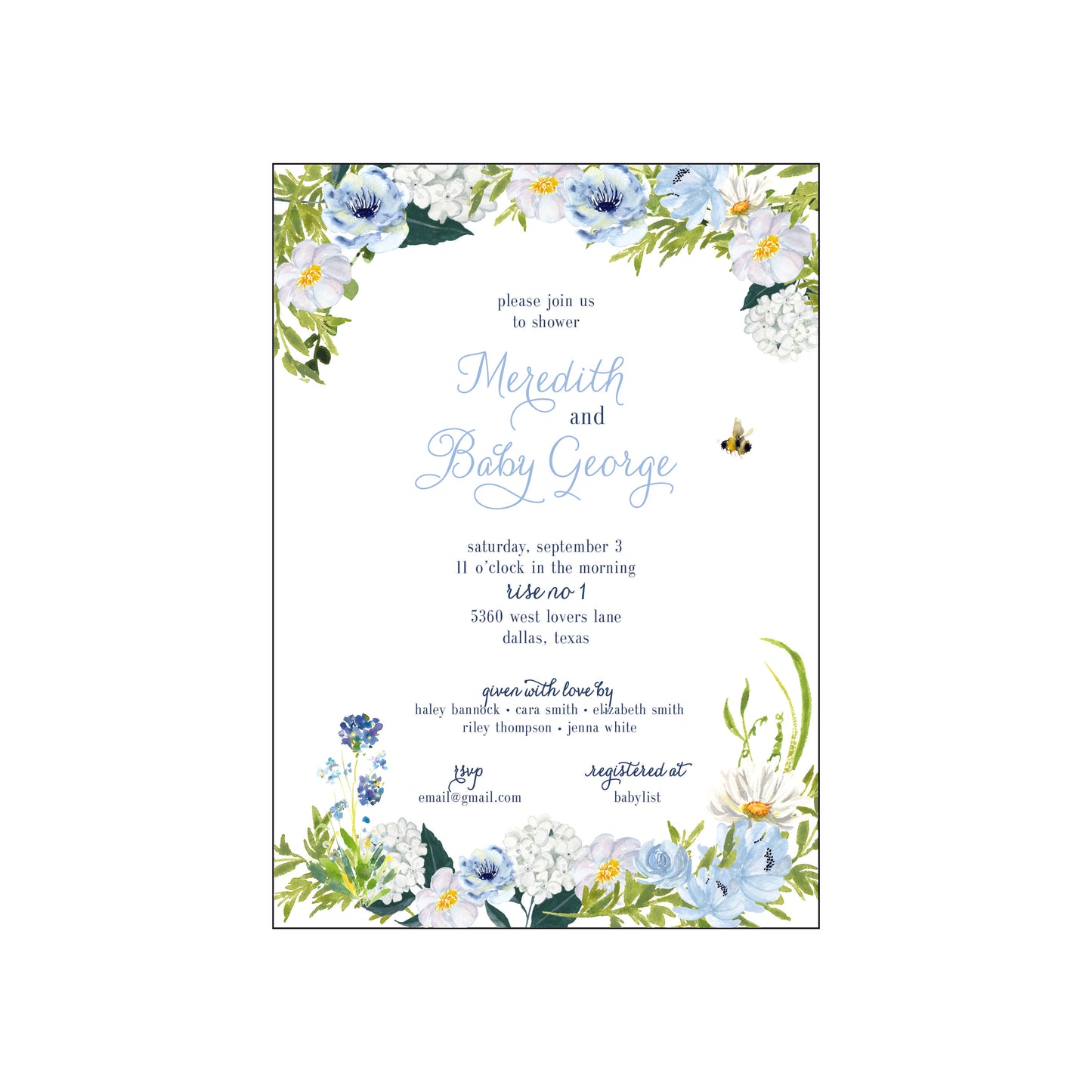 blue florals | invitation