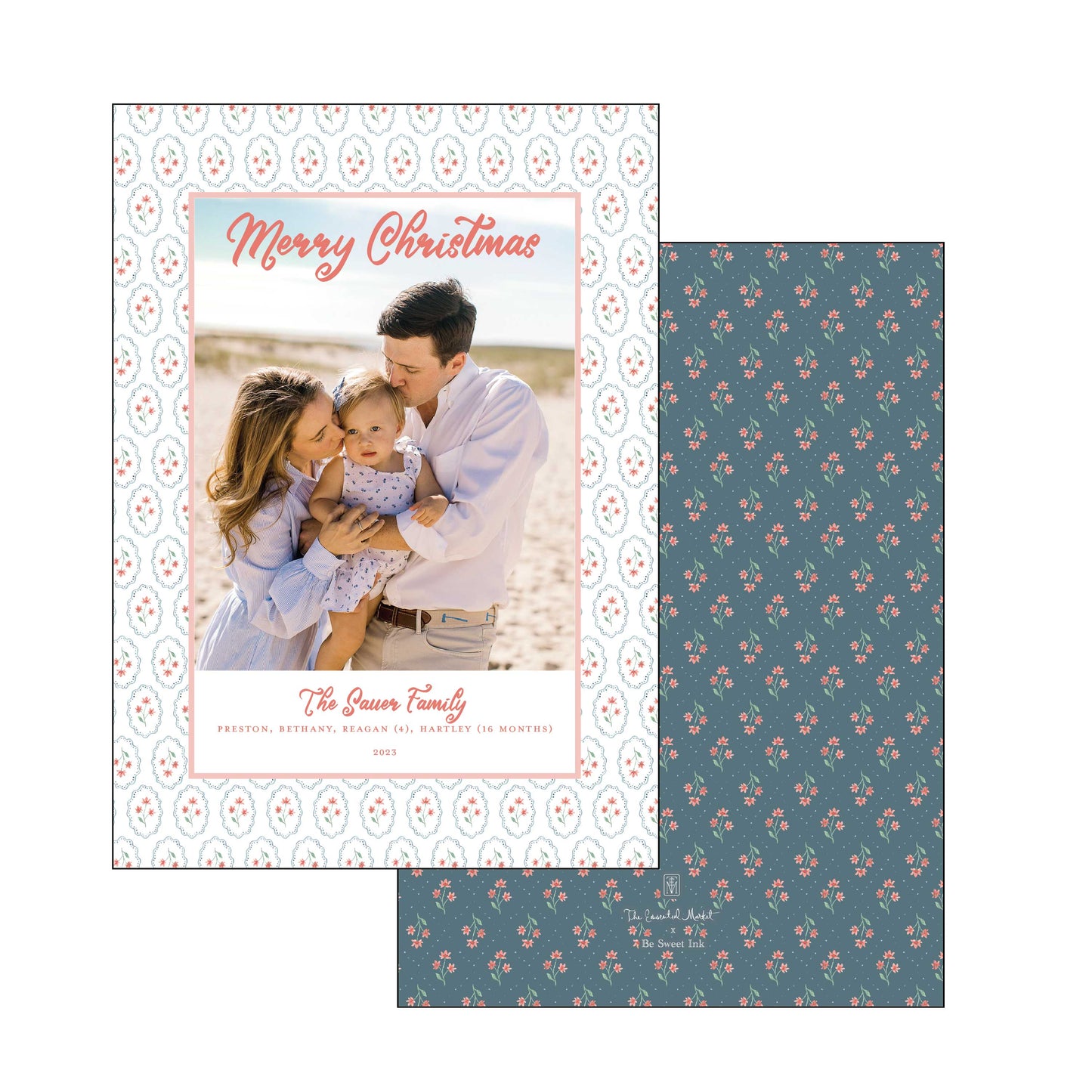 coral christmas | holiday card | be sweet ink