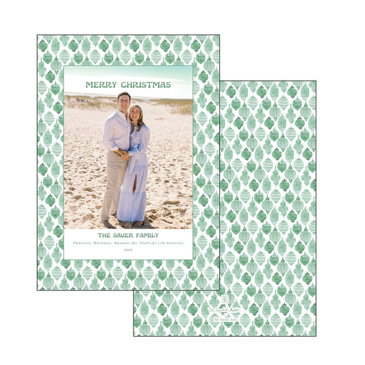 green ornaments | holiday card | be sweet ink