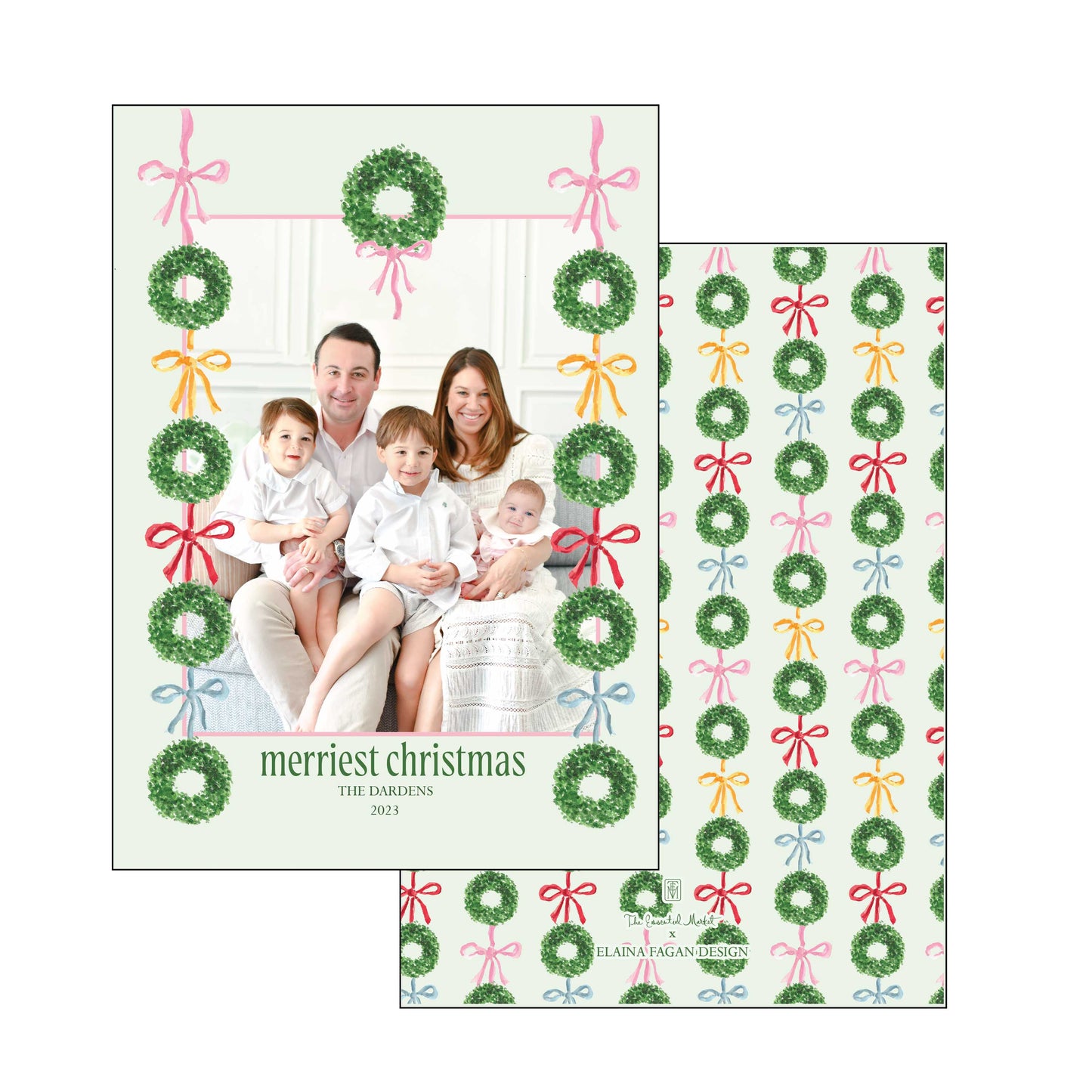 Personalized Holiday Card Boxwoods and Bows