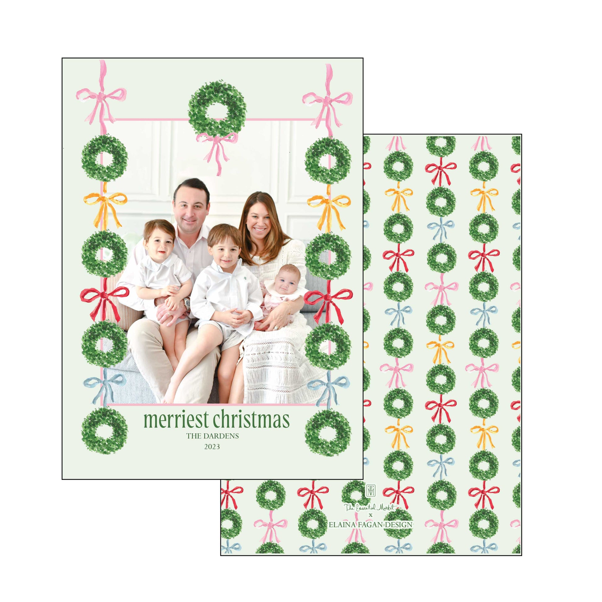 Personalized Holiday Card Boxwoods and Bows