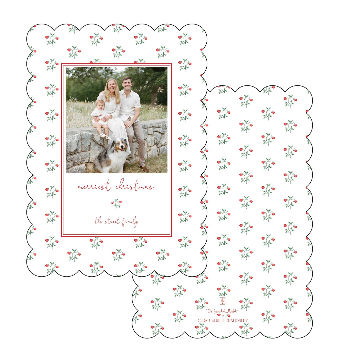 holly berries | holiday card | cedar street stationery | scallop shape