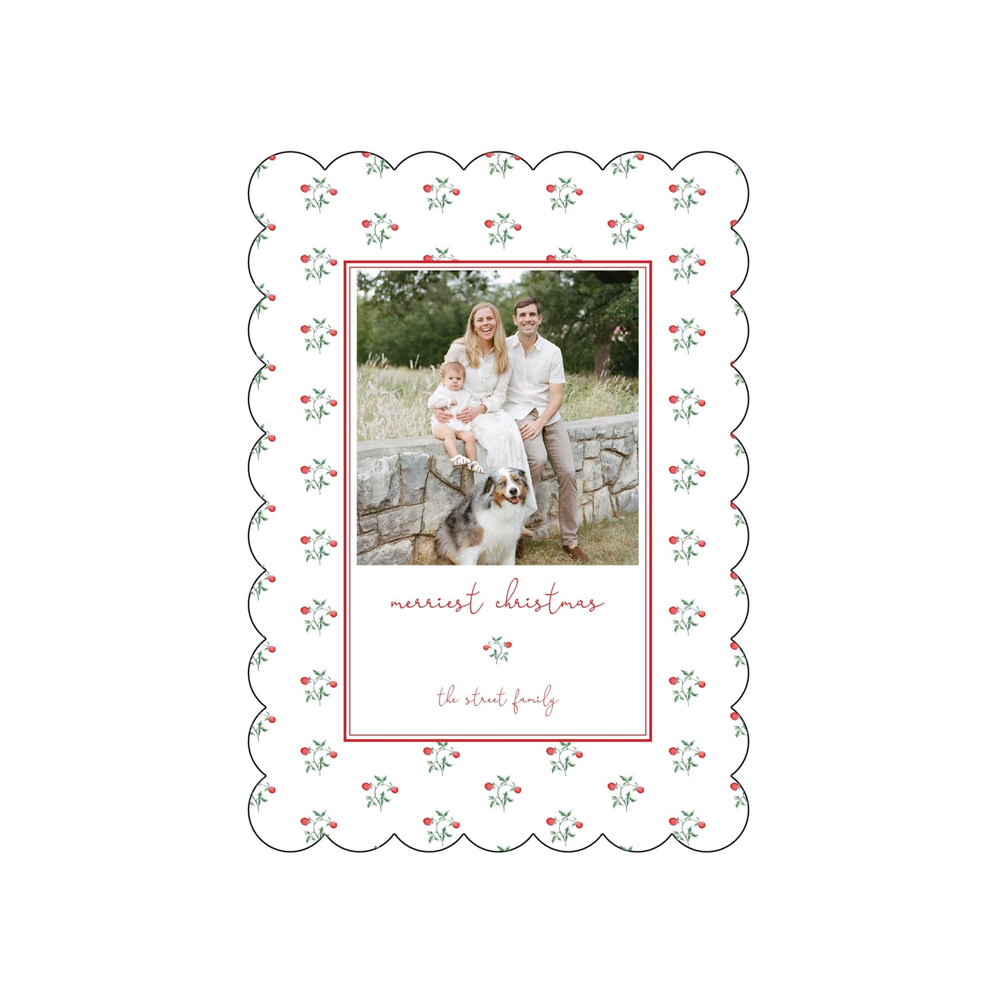 holly berries | holiday card | cedar street stationery | scallop shape