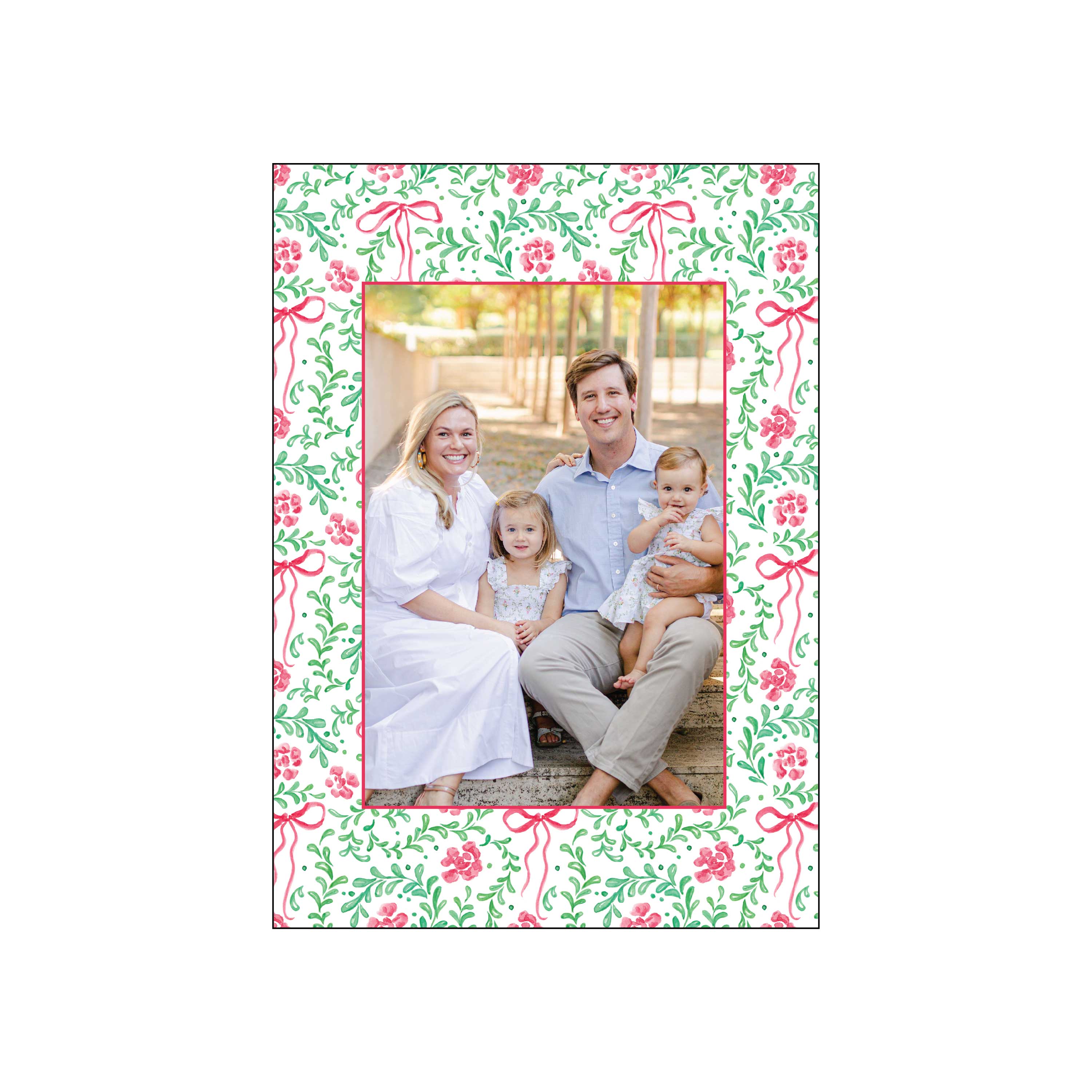 pink bow and poinsettia | holiday card | pearly gates designs