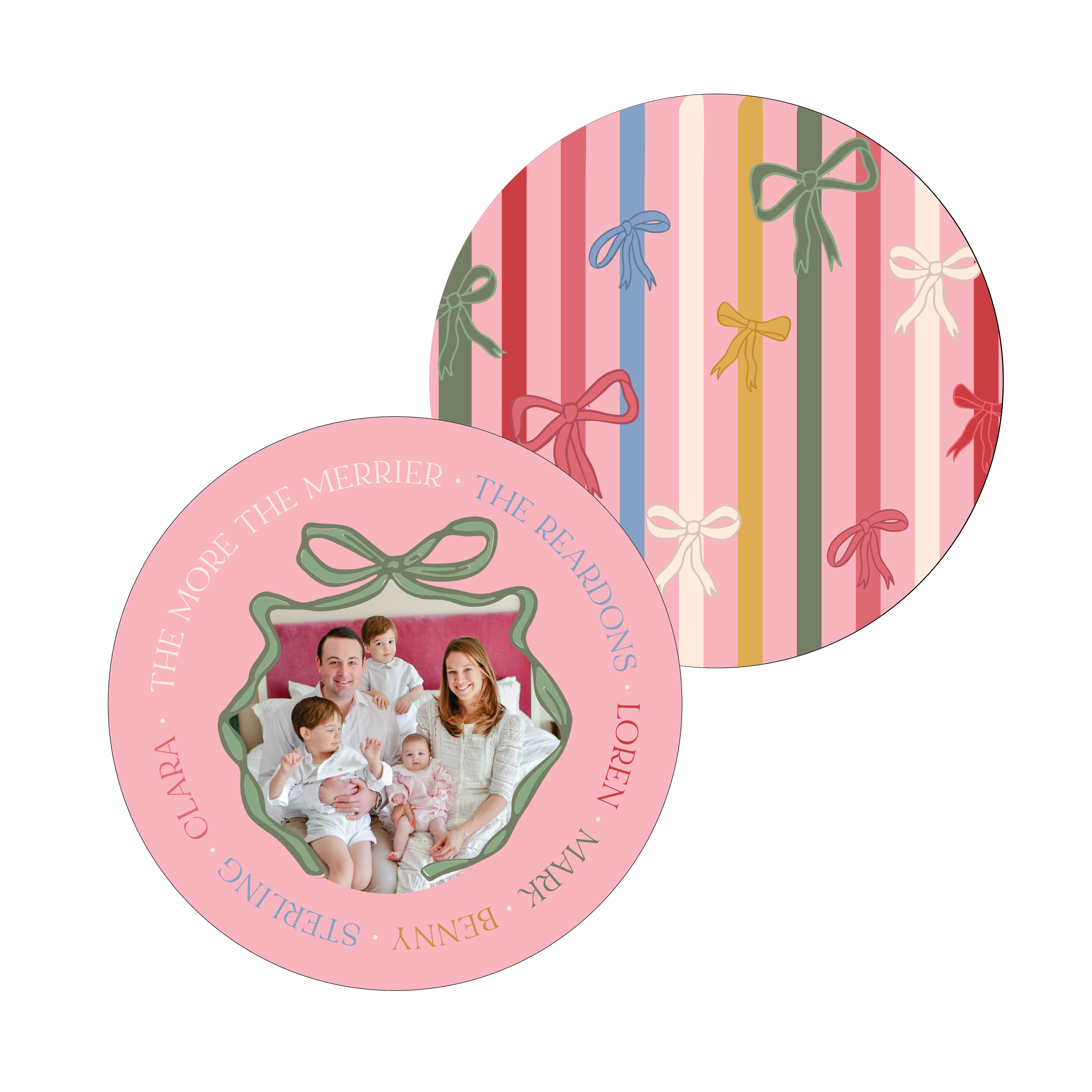 colorful christmas bow | holiday card | digital printed | die-cut shape