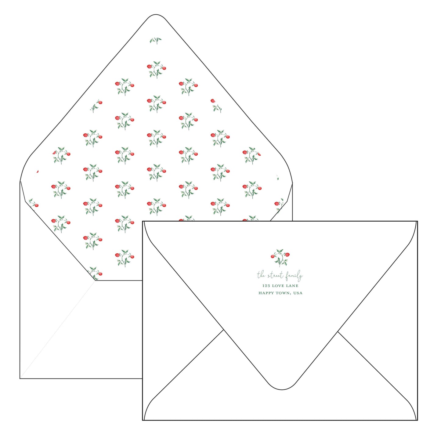 holly berries | holiday card | cedar street stationery | scallop shape