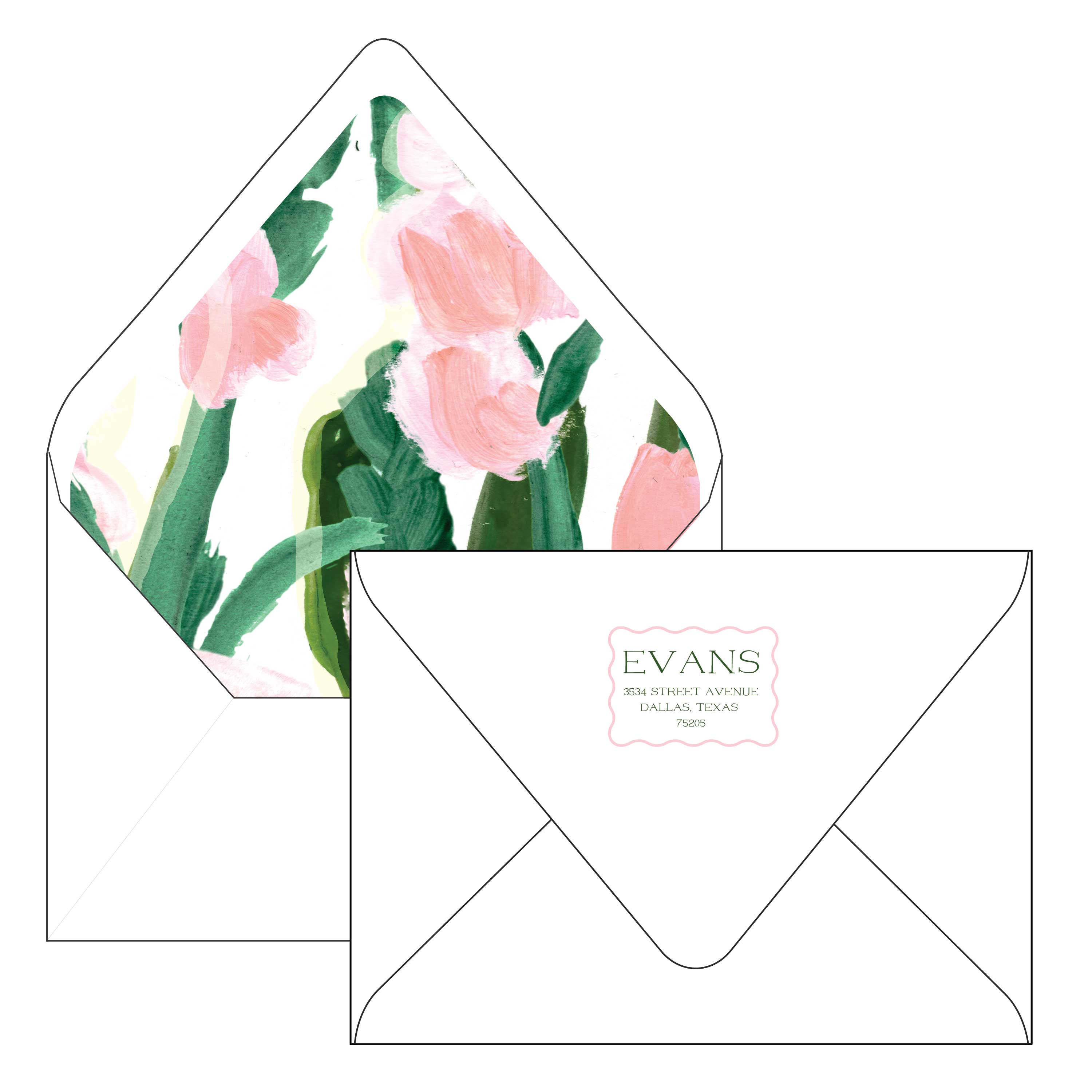 wavy pink florals | holiday card | digital print | wavy shape
