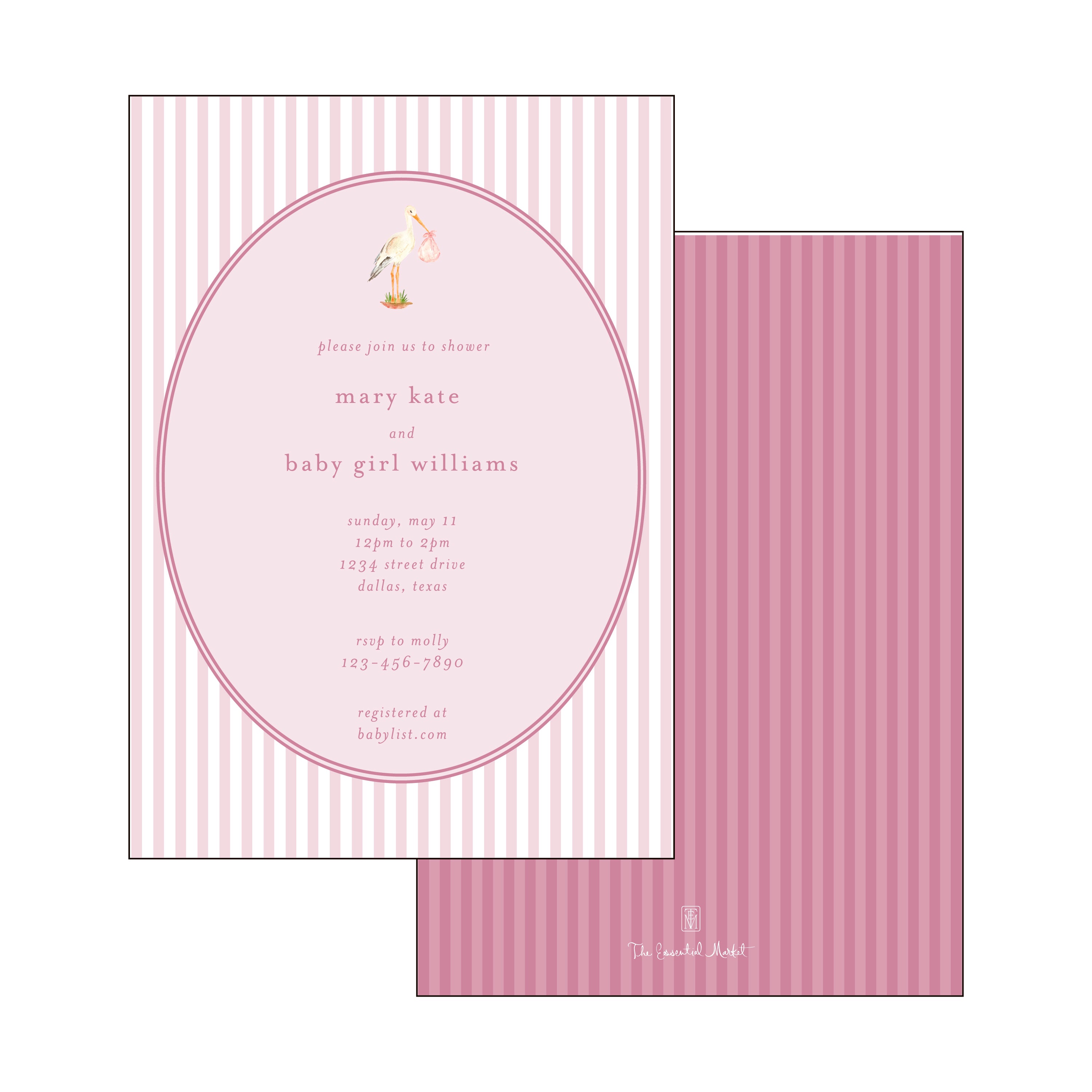 baby girl stork | invitation