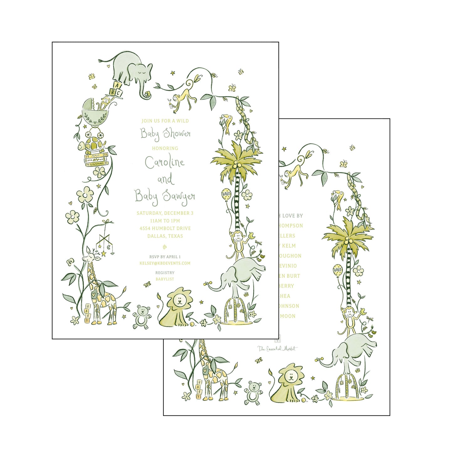 wild about baby | invitation | green and yellow