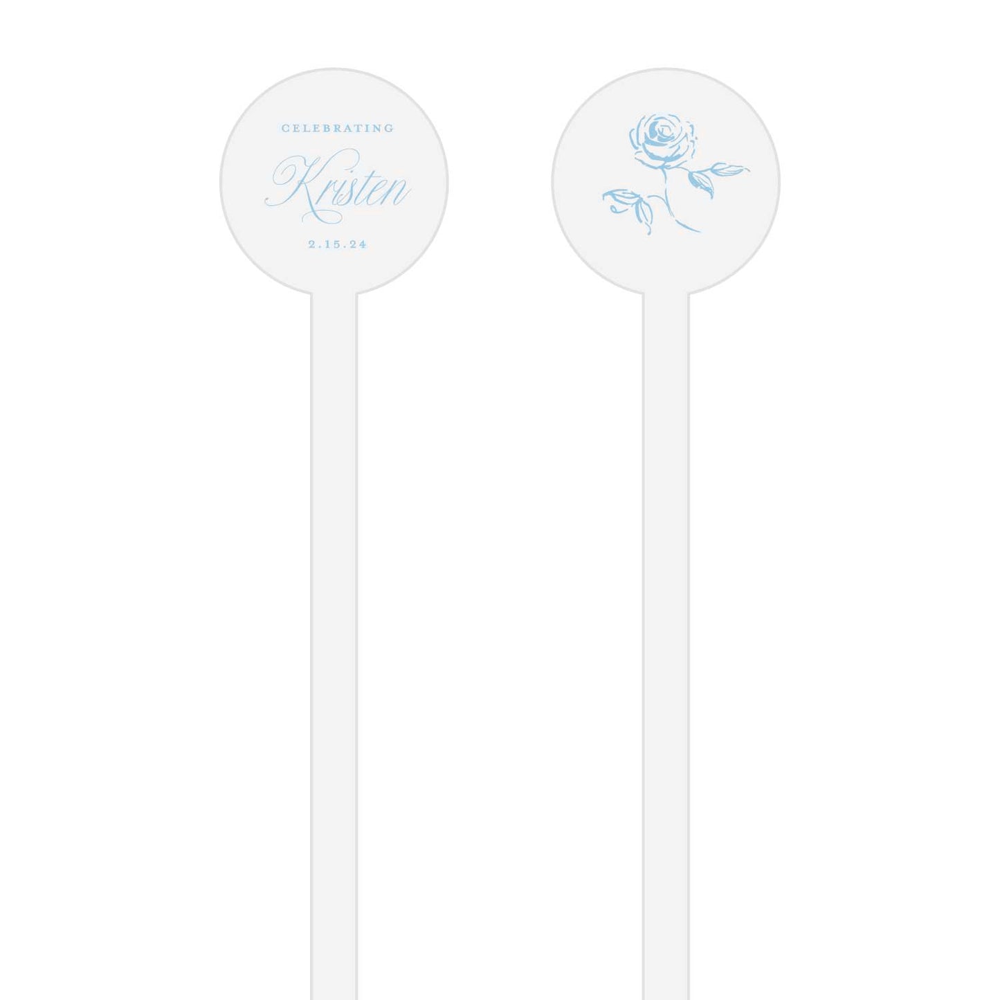 blue and white floral bridal shower | stir stick | wooden or acrylic round