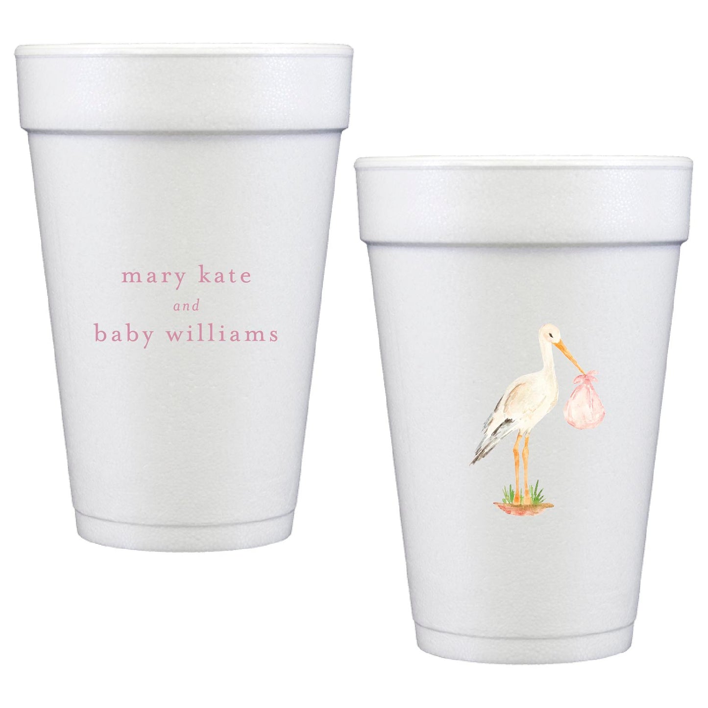 baby girl stork | styrofoam cups | digital