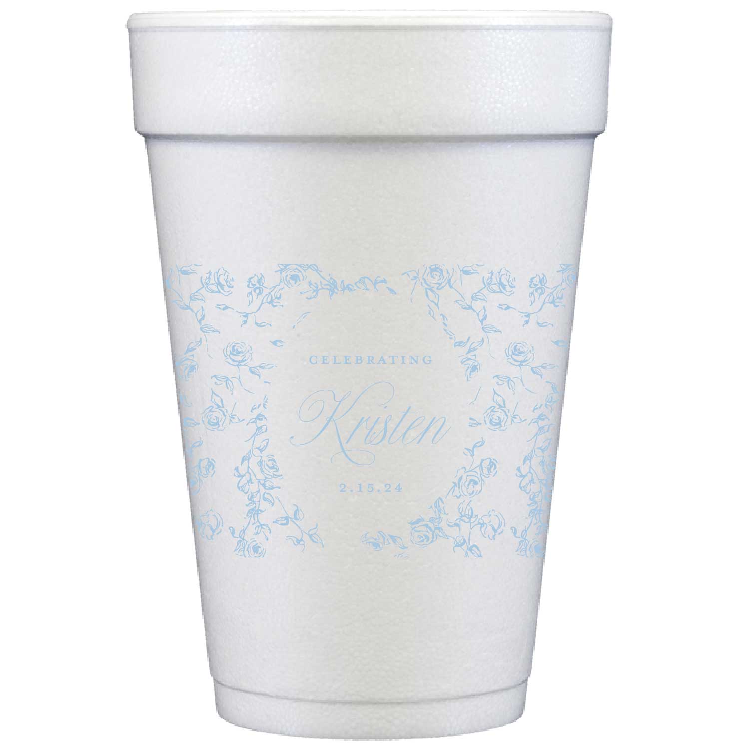 blue and white floral bridal shower | styrofoam cups