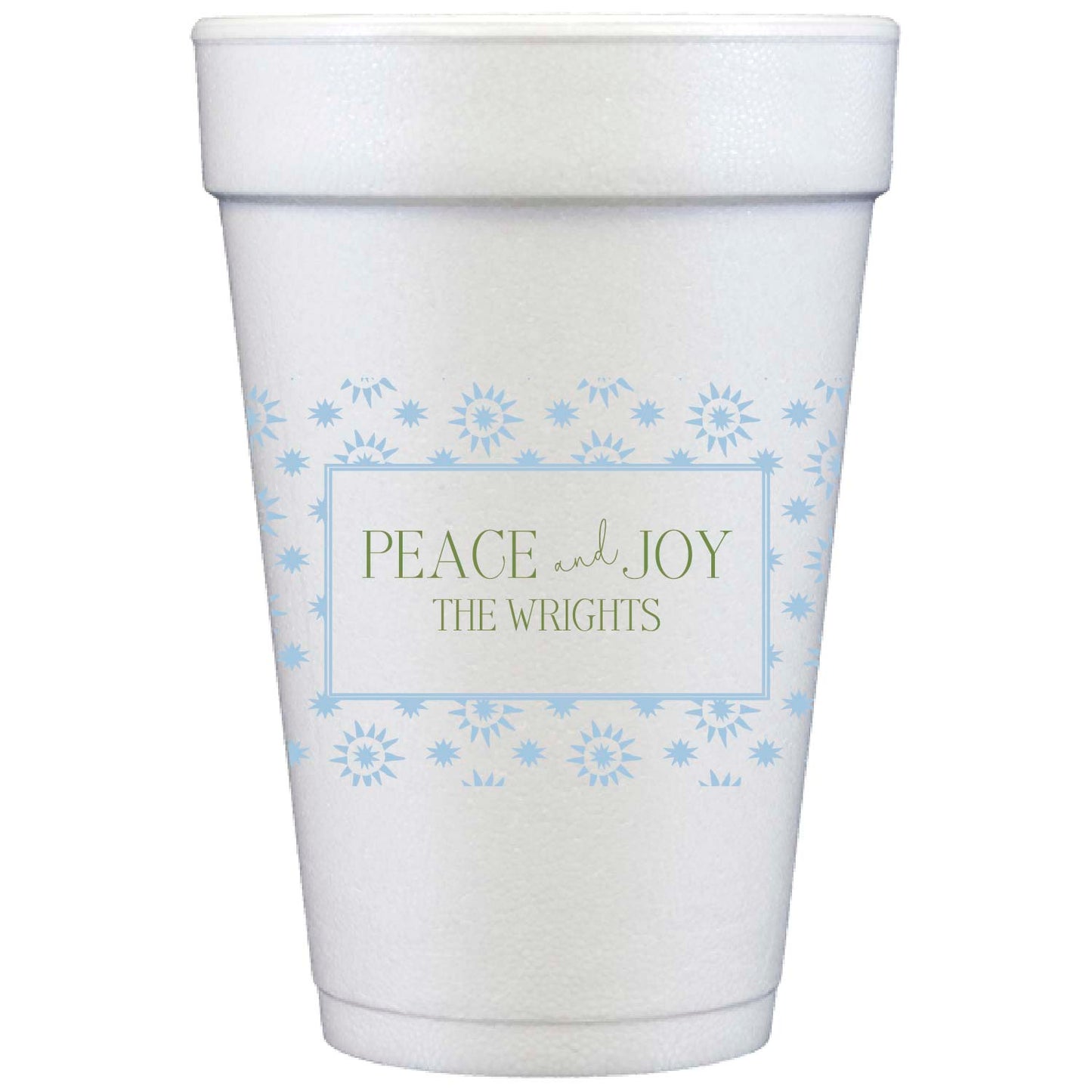 blue and olive starburst | styrofoam cups