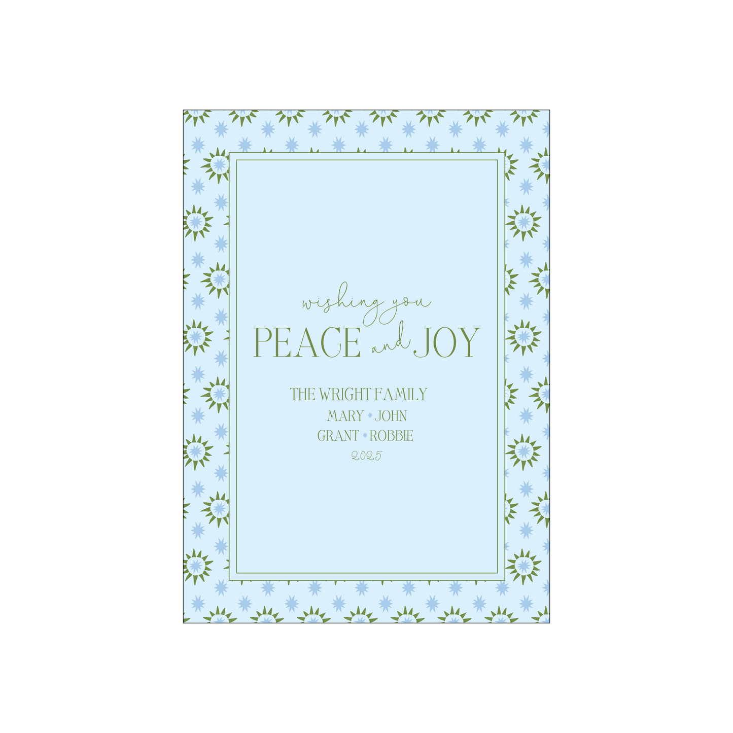blue and olive starburst | holiday card | digital printed