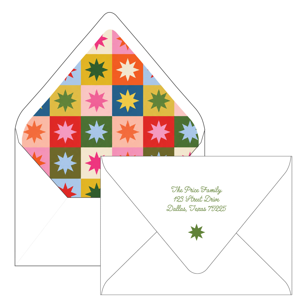 peace and joy patchwork | holiday card | flat print | die-cut shape