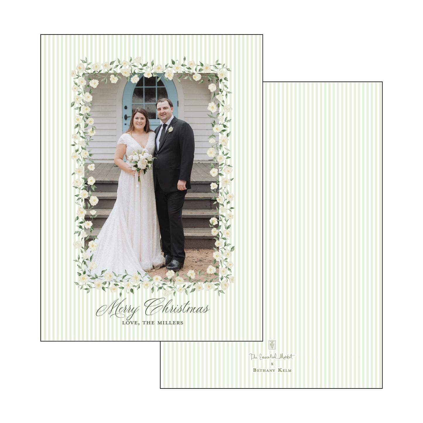 green and white floral frame | vertical | holiday card | bethany kelm