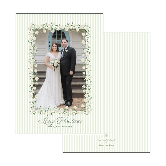 green and white floral frame | vertical | holiday card | bethany kelm