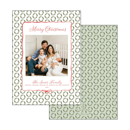 holiday wreath and painted bow | holiday card | be sweet ink