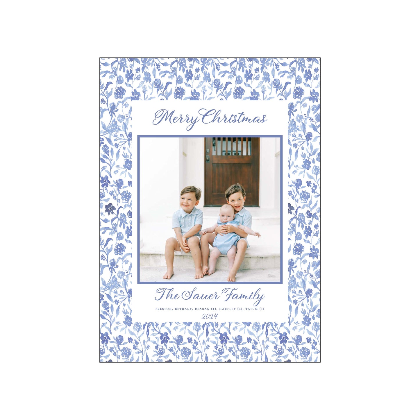 blue and white floral | holiday card | be sweet ink