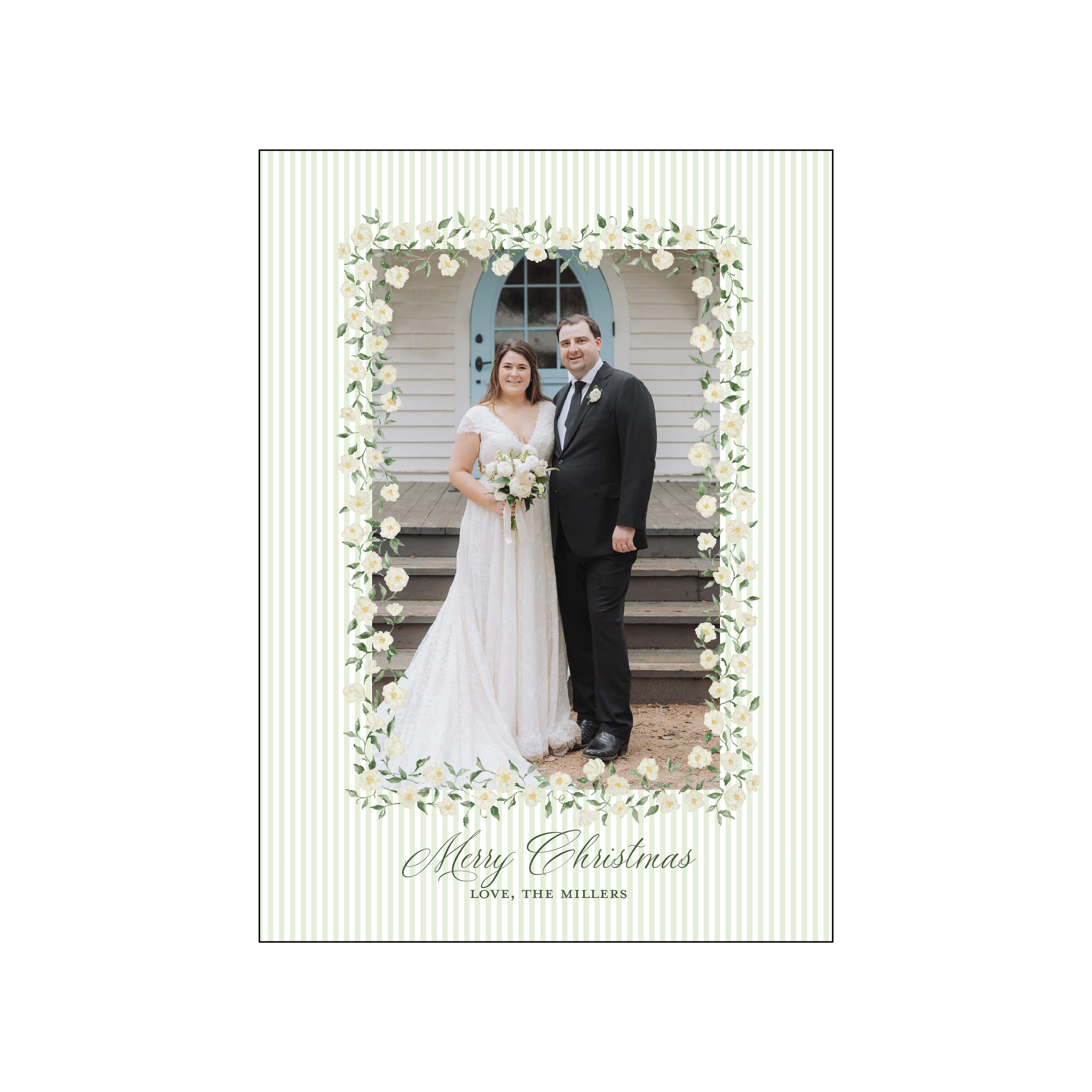 green and white floral frame | vertical | holiday card | bethany kelm