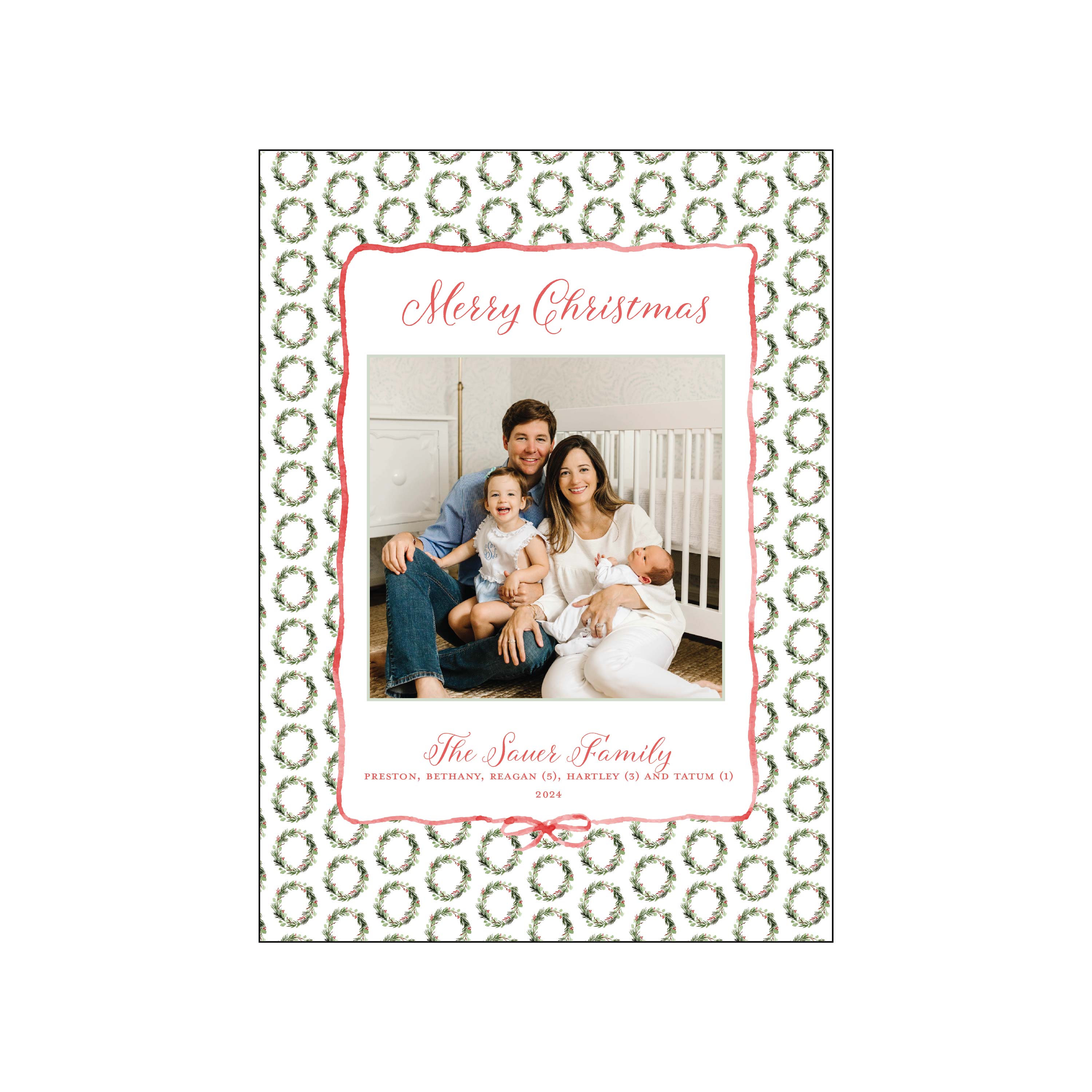 holiday wreath and painted bow | holiday card | be sweet ink