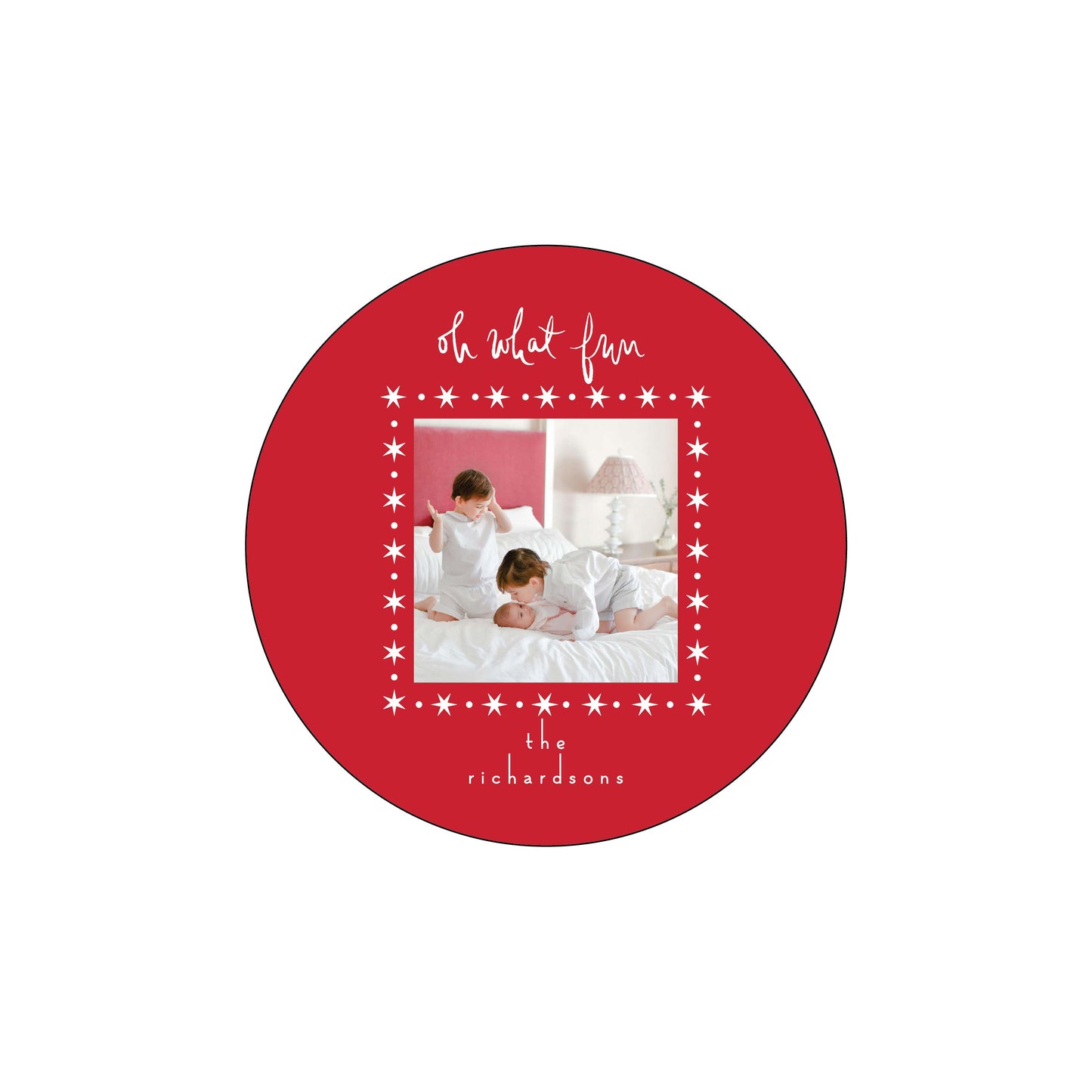 oh what fun | holiday card | digital printed | circle shape