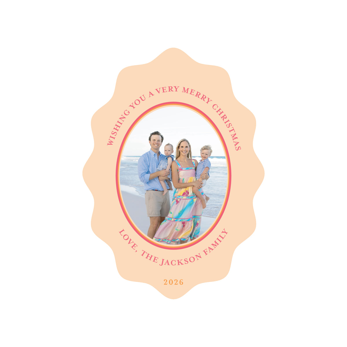 peachy marble scallop | holiday card | flat print | die-cut shape