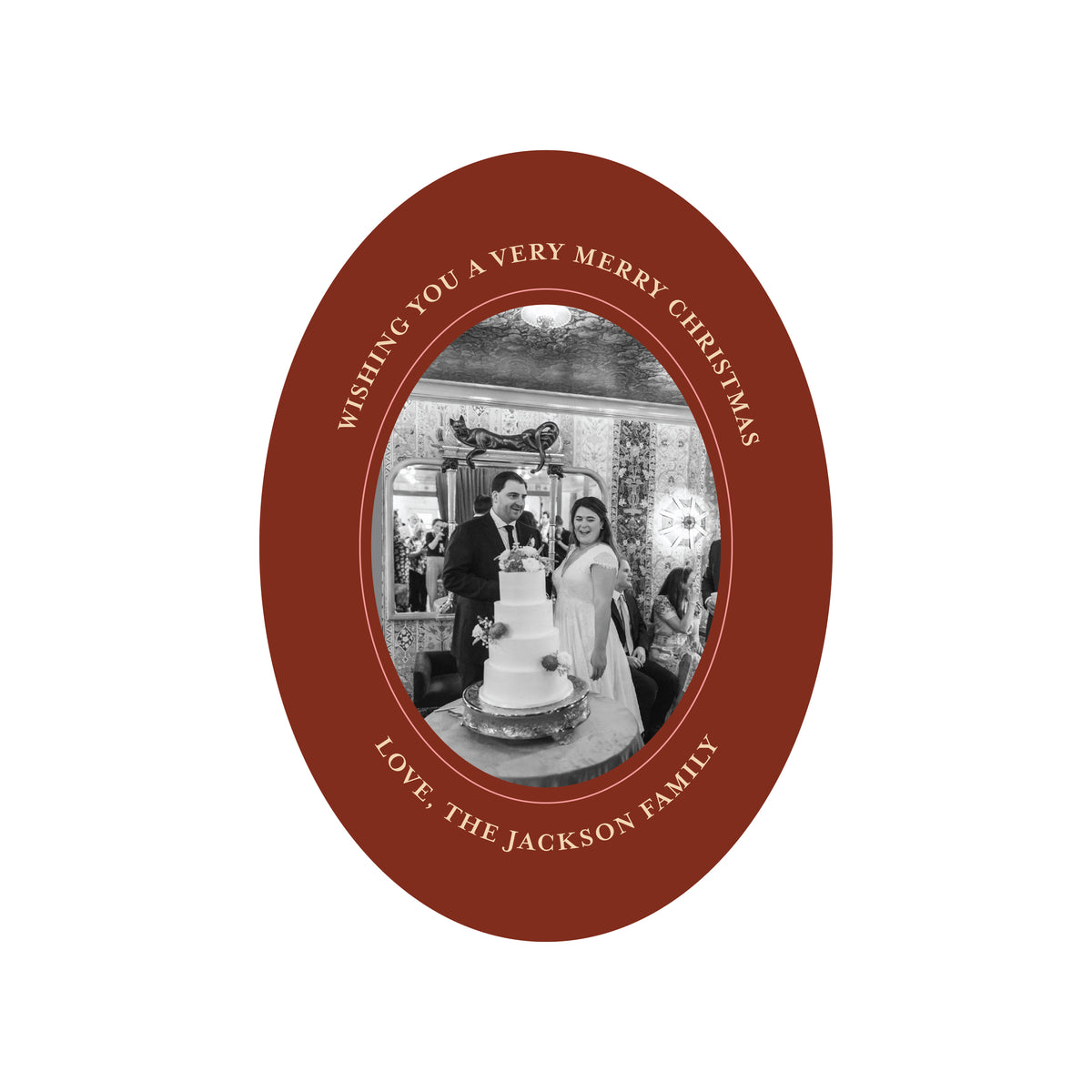 very merry oval | holiday card | flat print | die-cut shape