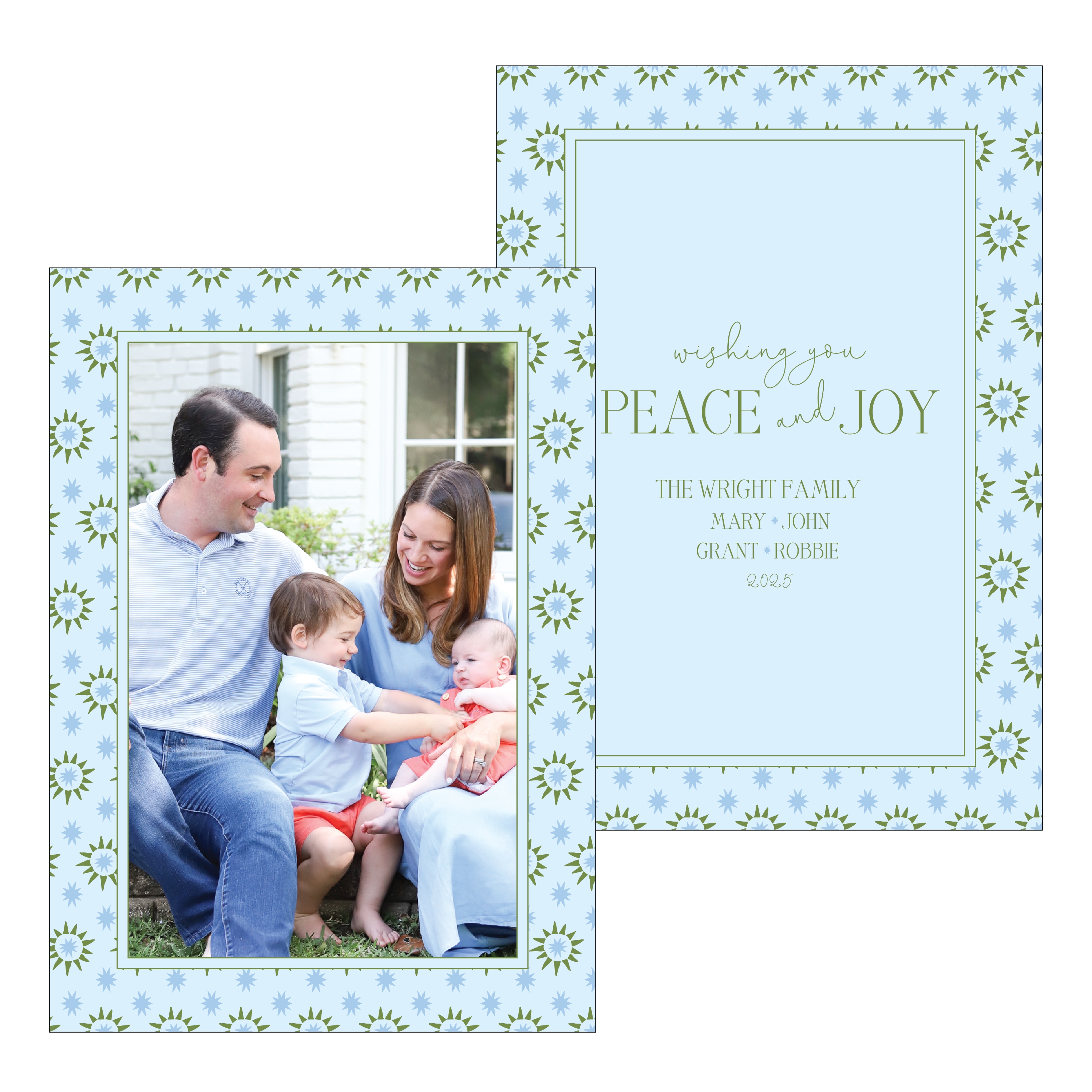 blue and olive starburst | holiday card | digital printed