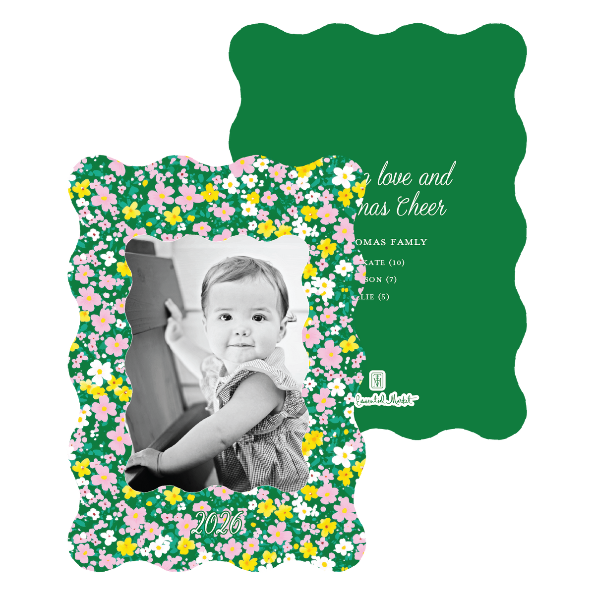 garden floral frame | holiday card | flat print | die-cut shape