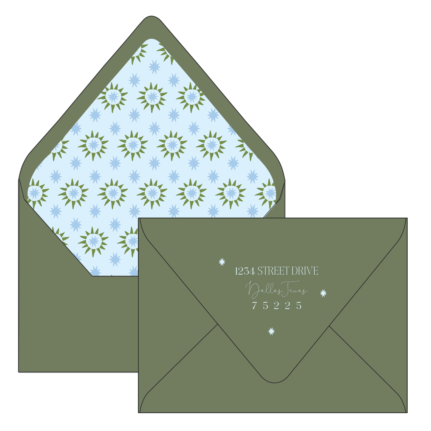 blue and olive starburst | holiday card | digital printed
