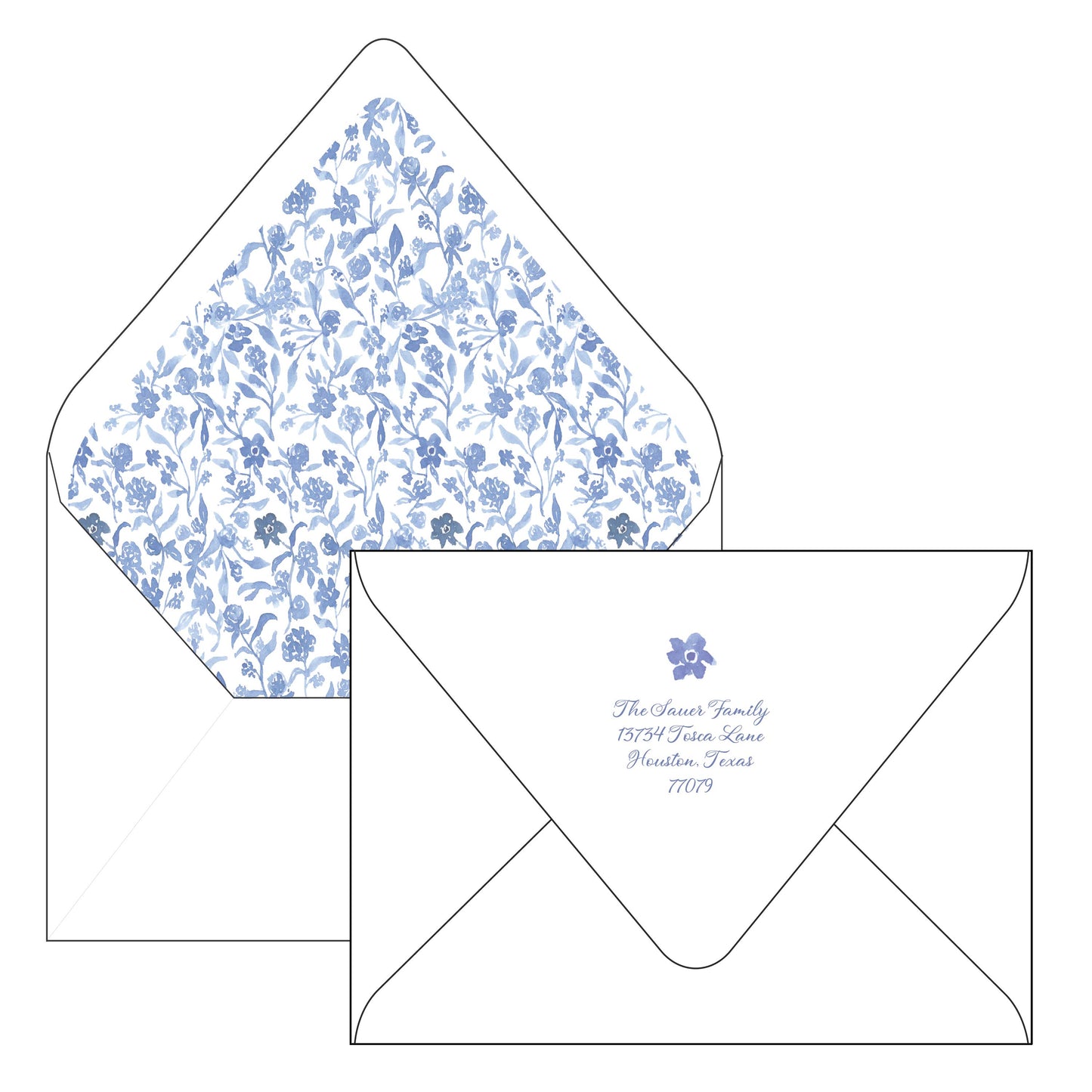 blue and white floral | holiday card | be sweet ink