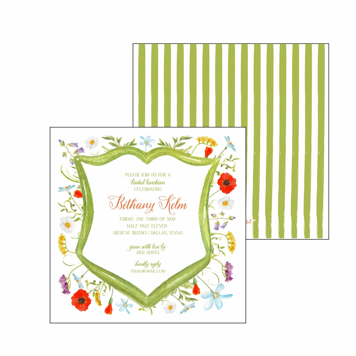 PERSONALIZED INVITATION FRONT AND BACK POPPY CREST