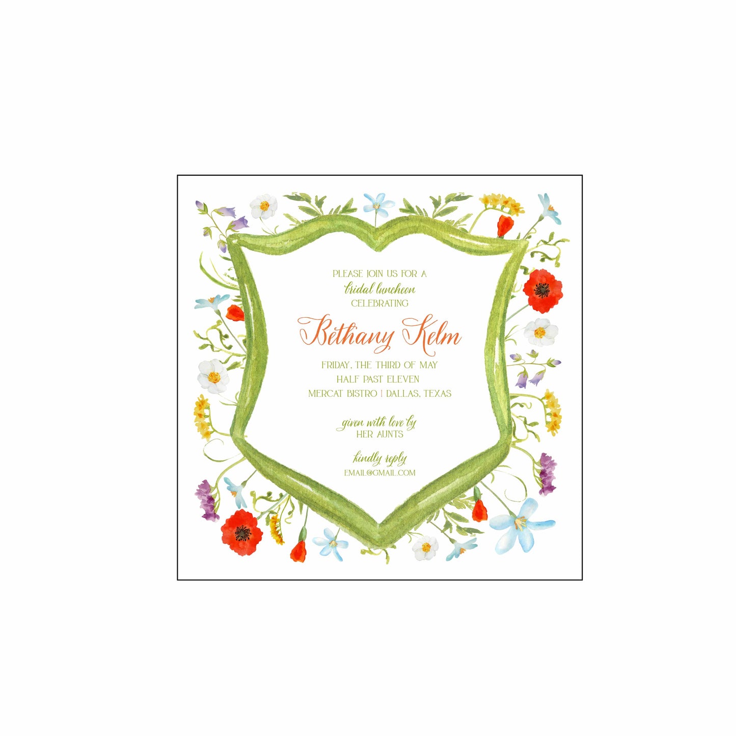 PERSONALIZED INVITATION FRONT POPPY CREST