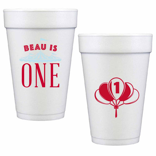 pale blue and white personalized styrofoam cup