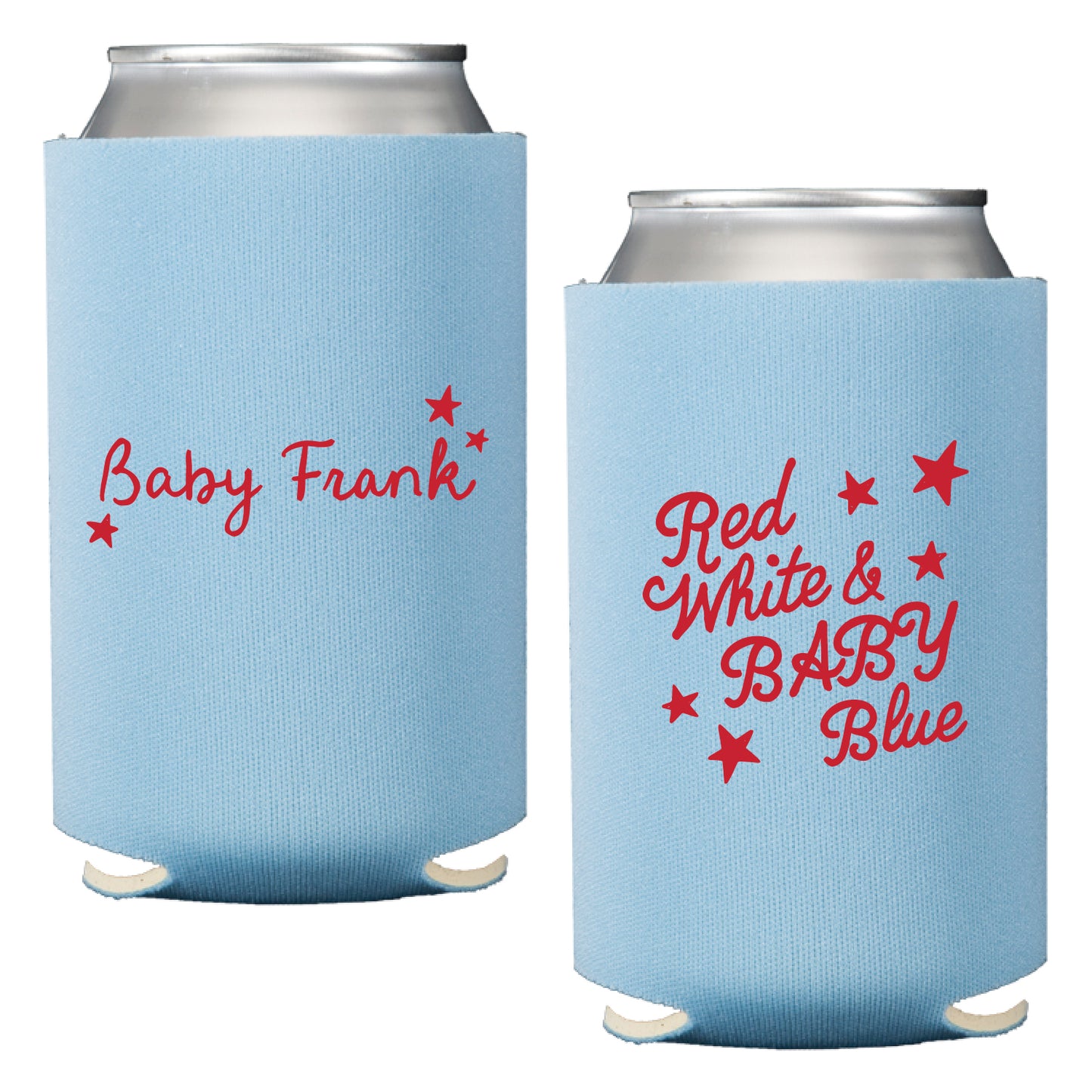 red, white & baby blue | can cooler