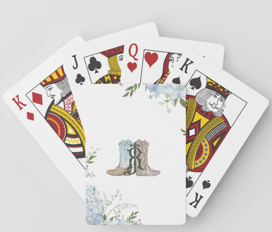 Personalized playing cards with boots and wedding initials