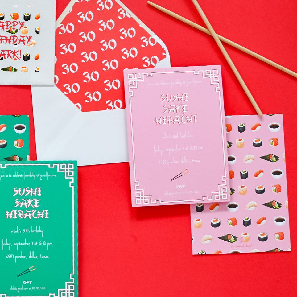 sushi, sake, hibachi pink | invitation