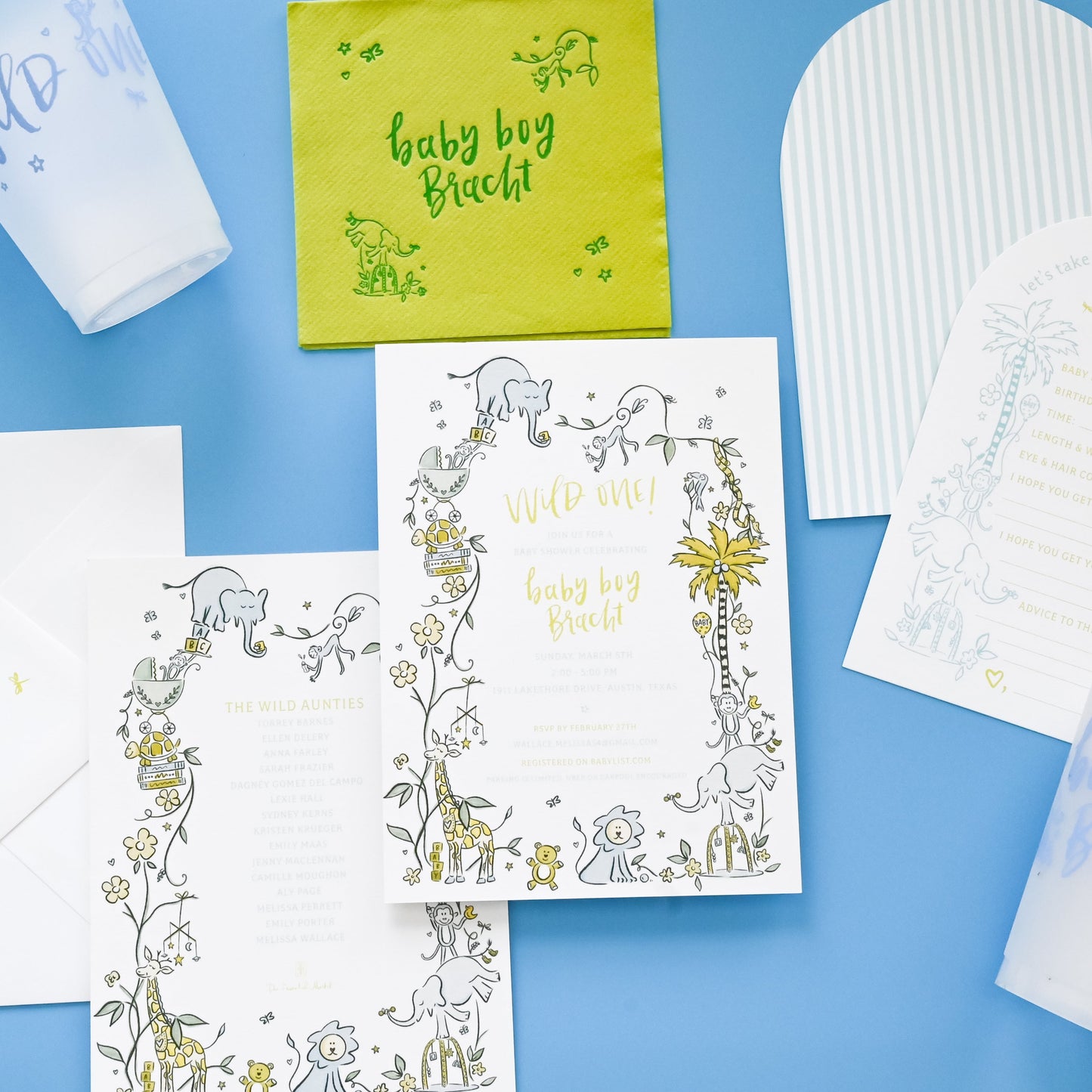 wild about baby | invitation | pink and green