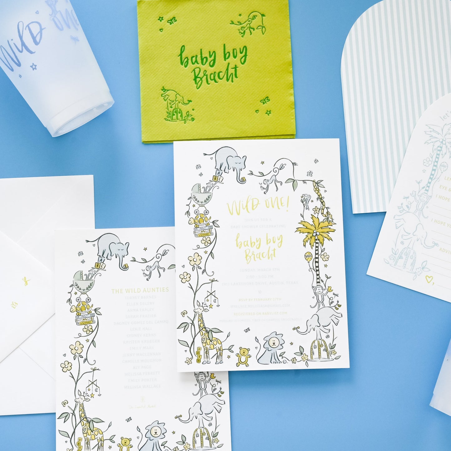 wild about baby | invitation | green and yellow