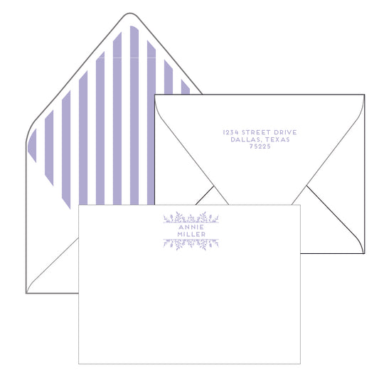 lavender floral and stripes personalized stationery by the essential market