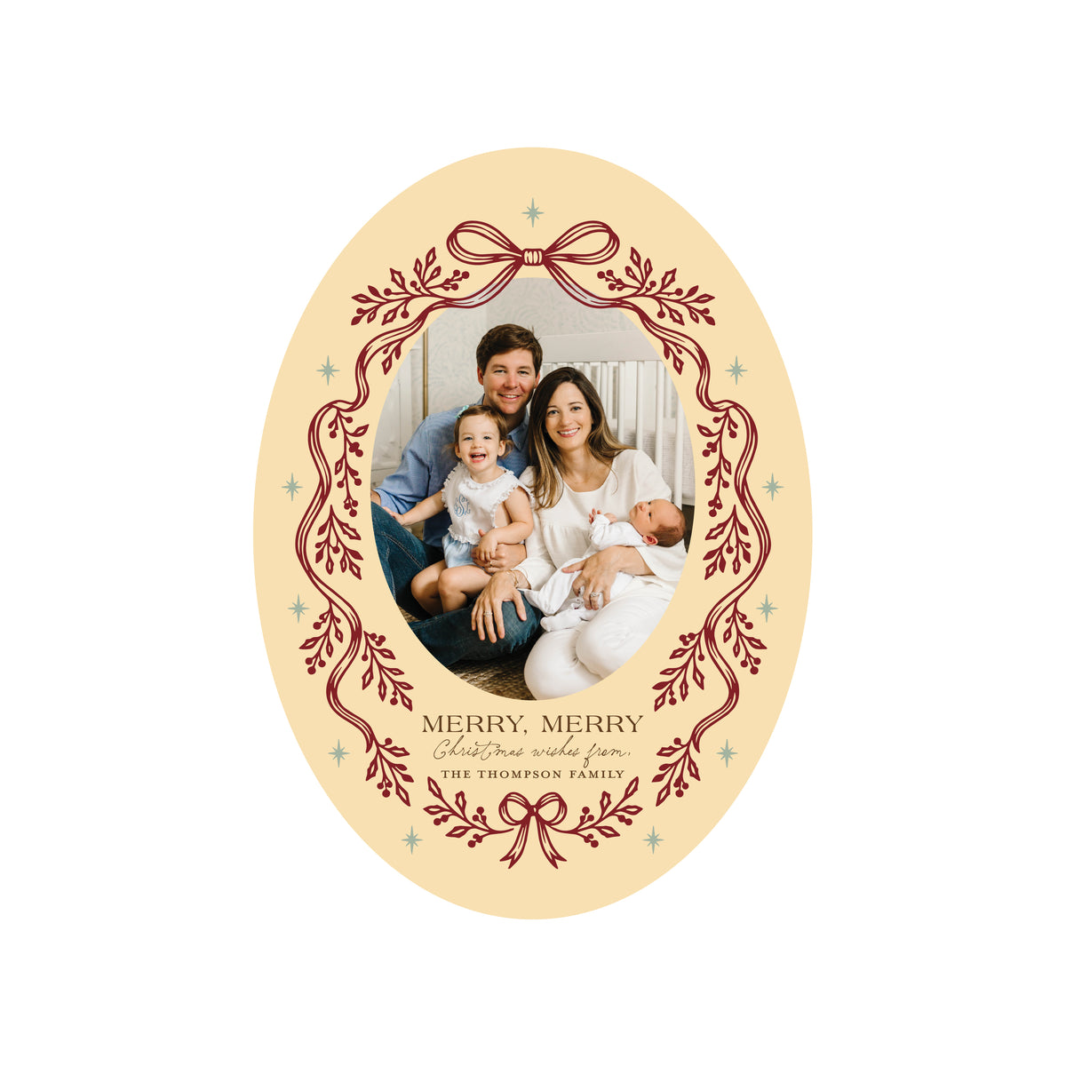 ribbon holly | holiday card | flat print | die-cut shape