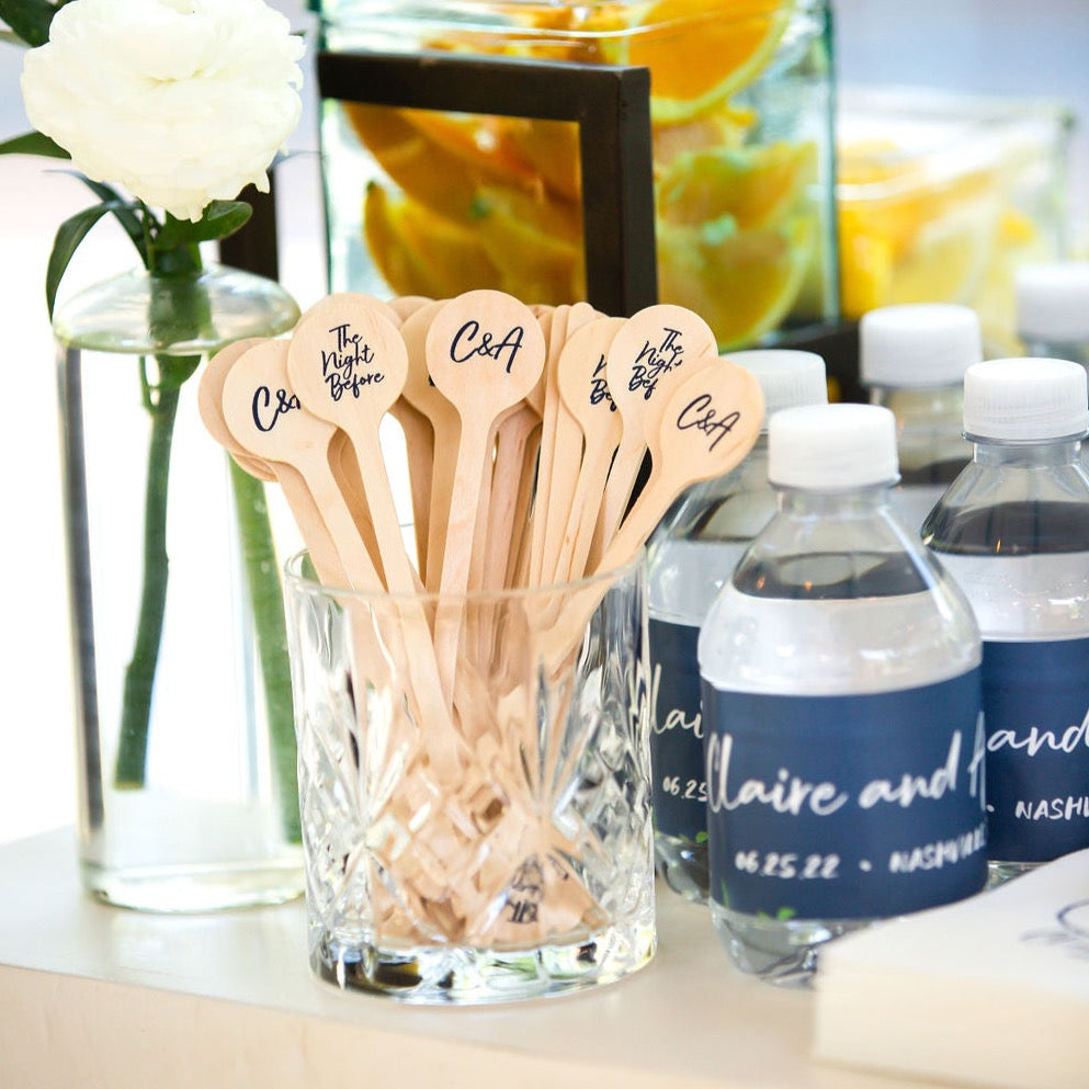 personalized round wedding stir sticks