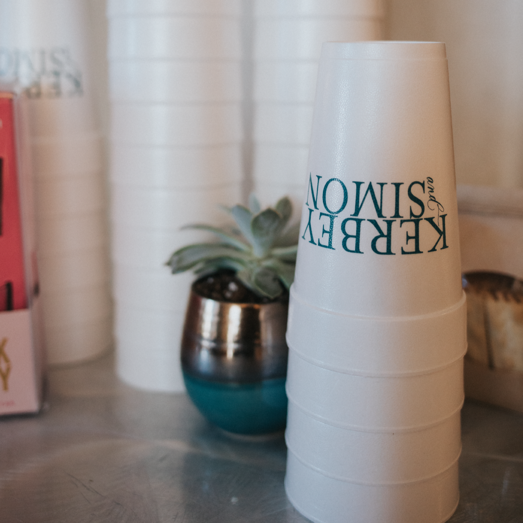 stack of personalized styrofoam cups