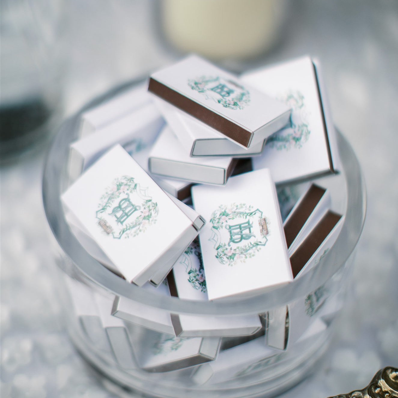 personalized wedding crest on matchbox